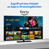 A television displaying the Fire TV interface with various app logos and movie posters. Produktbild-Vorschau
