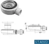 A product image showing a shower drain with technical drawings and dimensions. Produktbild-Vorschau