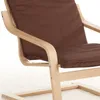 A close-up view of a brown upholstered chair with a wooden frame. Produktbild-Vorschau