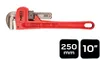 A red pipe wrench is shown against a white background, with two black squares below displaying its dimensions. Podgląd zdjęcia produktu
