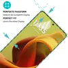A close-up of a smartphone screen with a protective film being applied, showing the time and weather. Produktbild-Vorschau