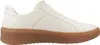 A side view of a white Skechers sneaker with a brown sole. Voir les images du produit