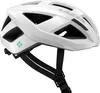 A white bicycle helmet with black straps, shown from a three-quarter front angle against a white background. Produktbild-Vorschau