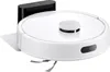 A white robot vacuum cleaner with a black charging dock. Produktbild-Vorschau