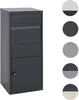 A dark gray parcel box is shown next to a series of color swatches. Anteprima dell’immagine prodotto