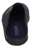 A top-down view of a blue felt slipper. Voir les images du produit