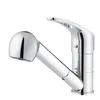 A chrome kitchen faucet with a pull-out spray head is shown against a white background. Produktbild-Vorschau