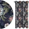 A close-up of a floral curtain pattern next to a full curtain. Produktbild-Vorschau