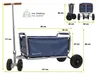 A blue foldable wagon with dimensions indicated by yellow lines and text. Produktbild-Vorschau