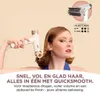 A woman is using a hair dryer with a brush attachment, with text describing the product's benefits. Voir les images du produit