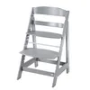 A grey wooden high chair with adjustable seat and footrest, shown from a three-quarter angle against a white background. Anteprima dell’immagine prodotto