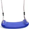 A blue plastic swing seat with ropes, isolated on a white background. Produktbild-Vorschau