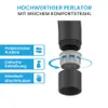 Diagram showing the components of a faucet aerator and its features. Produktbild-Vorschau