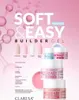 A marketing image for Claresa Soft & Easy Builder Gel, showing product jars and swatches of different colors. Produktbild-Vorschau