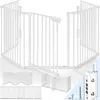 A white metal baby safety gate is displayed in a studio setting against a white background. The gate is shown in a partially assembled or configured state, with various panels and accessories laid out below. Anteprima dell’immagine prodotto