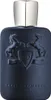 A dark blue perfume bottle with a silver cap, embossed with two horses and a shield. Náhľad obrázku produktu