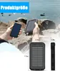 A person is holding a smartphone and a solar power bank outdoors near rocks and water. Produktbild-Vorschau