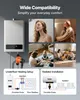 A collage of images showing a boiler and pump, people enjoying a warm home, and diagrams of heating system setups. Podgląd zdjęcia produktu