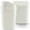 Two white plastic trash cans with textured sides and lids are shown against a white background. Produktbild-Vorschau
