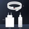 A product image showing a white USB charger and a white USB-C cable, with dimensions indicated. Produktbild-Vorschau