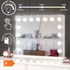A makeup mirror with LED lights on a dresser, with makeup products in the foreground. Podgląd zdjęcia produktu