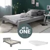 A bedroom scene with a bed, bedding, and decorative elements, along with separate images of the bed frame and mattress. Náhled obrázku produktu