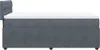 Side view of a dark gray box spring bed with a white mattress and a tufted headboard. Produktbild-Vorschau