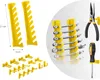 A collage of yellow tool organizers and tools, including pliers and a screwdriver, displayed on a white and gray background. Voir les images du produit
