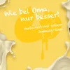 A cracked egg with dripping yolk and white liquid splashes on a yellow background. Produktbild-Vorschau