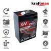A product image of a Kraftmax industrial pro battery with various feature icons and text. Produktbild-Vorschau