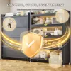 A kitchen cabinet with various kitchen appliances and containers displayed on shelves. Overlay graphics highlight features like insect protection and a checkmark symbol. Anteprima dell’immagine prodotto