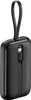 A black portable power bank with integrated cables and a loop for carrying. Podgląd zdjęcia produktu