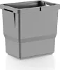 A gray plastic waste bin with a handle on a white background. Produktbild-Vorschau