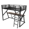 A black metal loft bed with a wooden desk underneath, shown against a white background. Voir les images du produit