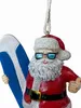A close-up of a Santa Claus ornament holding a surfboard. Produktbild-Vorschau