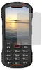 A rugged mobile phone with a screen protector partially covering the screen. Produktbild-Vorschau