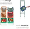 A metal shelving unit for storing crates of drinks and other items, with text describing its features and construction. Náhled obrázku produktu