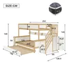 A diagram showing the dimensions of a bunk bed with a pull-out bed and storage stairs. Náhľad obrázku produktu