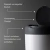 A close-up of a diaper pail with text highlighting its features. Voir les images du produit