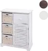 A distressed white wooden cabinet with wicker baskets and a shuttered door. Produktbild-Vorschau