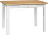 A simple wooden table with white legs and a brown wood top. Voir les images du produit