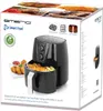The image shows the packaging of a black Emerio Smart Fryer air fryer. The box features images of food, the product itself, and icons highlighting its features. Produktbild-Vorschau