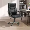 A black office chair is placed on a wooden floor in front of a white cabinet and a bookshelf with a desk. Sunlight casts shadows on the floor. Produktbild-Vorschau