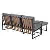 Rear view of a grey outdoor sofa set with a detached ottoman, against a white background. Voir les images du produit
