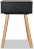 A black bedside table with wooden legs is shown against a white background. Náhľad obrázku produktu