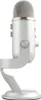A silver microphone on a stand against a white background. Produktbild-Vorschau