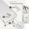 A white massage table with various features highlighted by text callouts. Náhled obrázku produktu