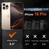 A marketing image showing an iPhone 16 Pro and compatibility information for screen protectors. Produktbild-Vorschau