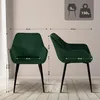 Two views of a green velvet armchair with dimensions indicated by lines and text. Anteprima dell’immagine prodotto