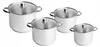 A set of four white pots with glass lids and silver handles are arranged on a white background. Náhľad obrázku produktu